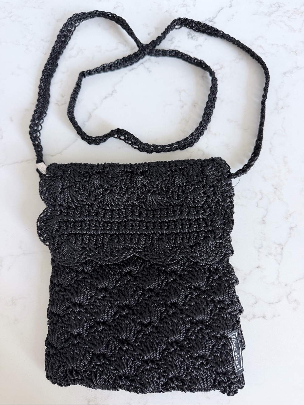 New Blanc du Nil Handmade  Black Crochet Crossbody Bag
